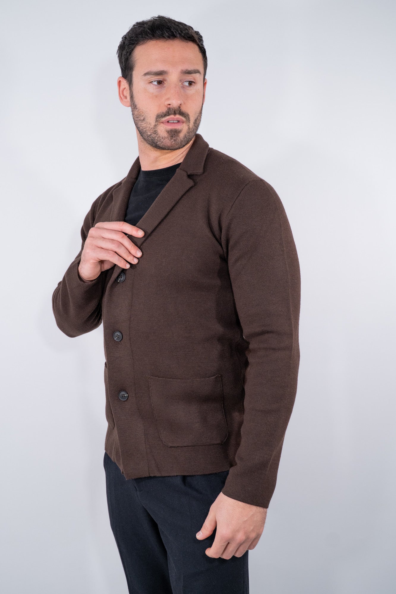 Blazer in maglia punto Milano con collo a revers