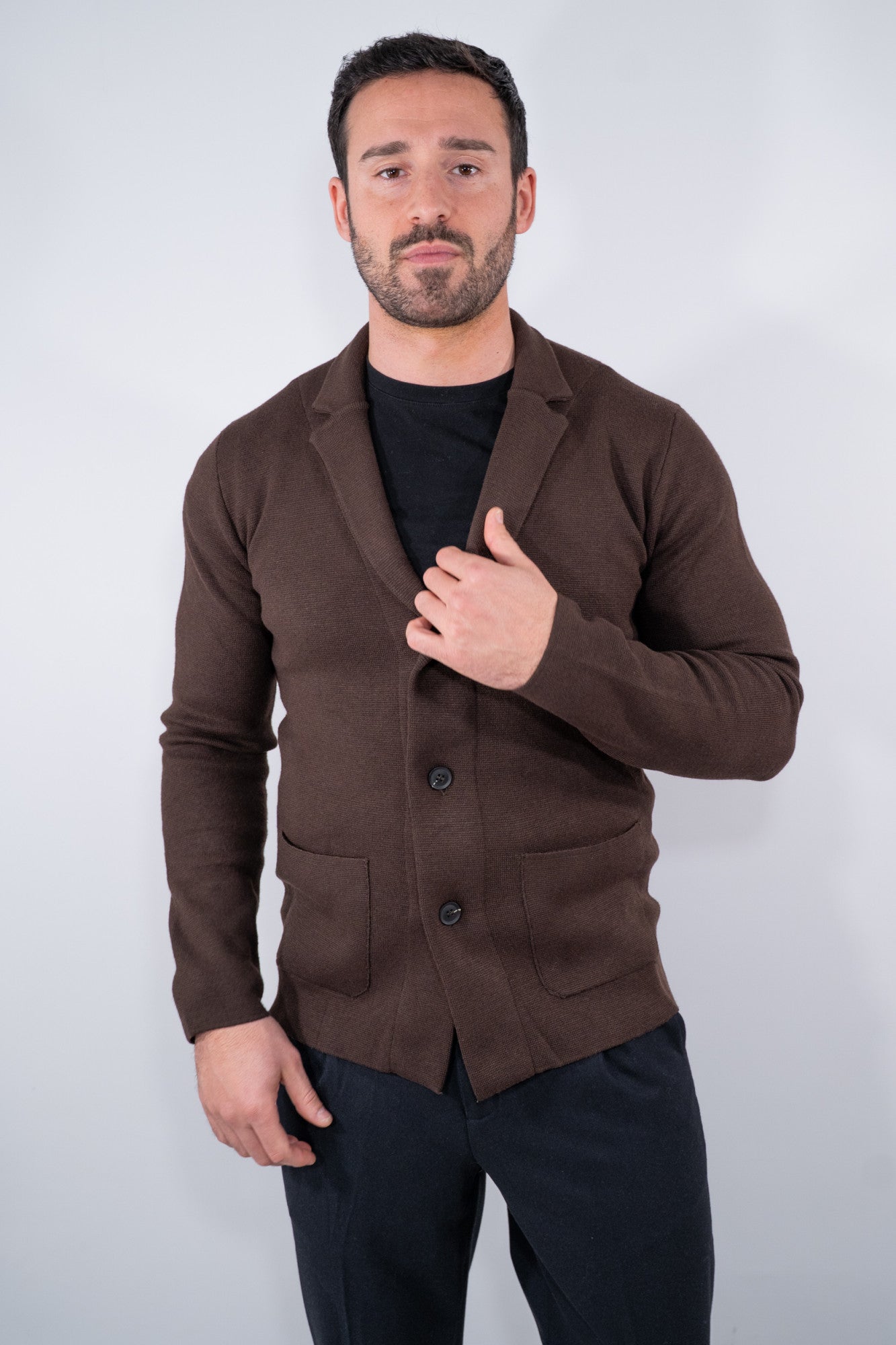 Blazer in maglia punto Milano con collo a revers