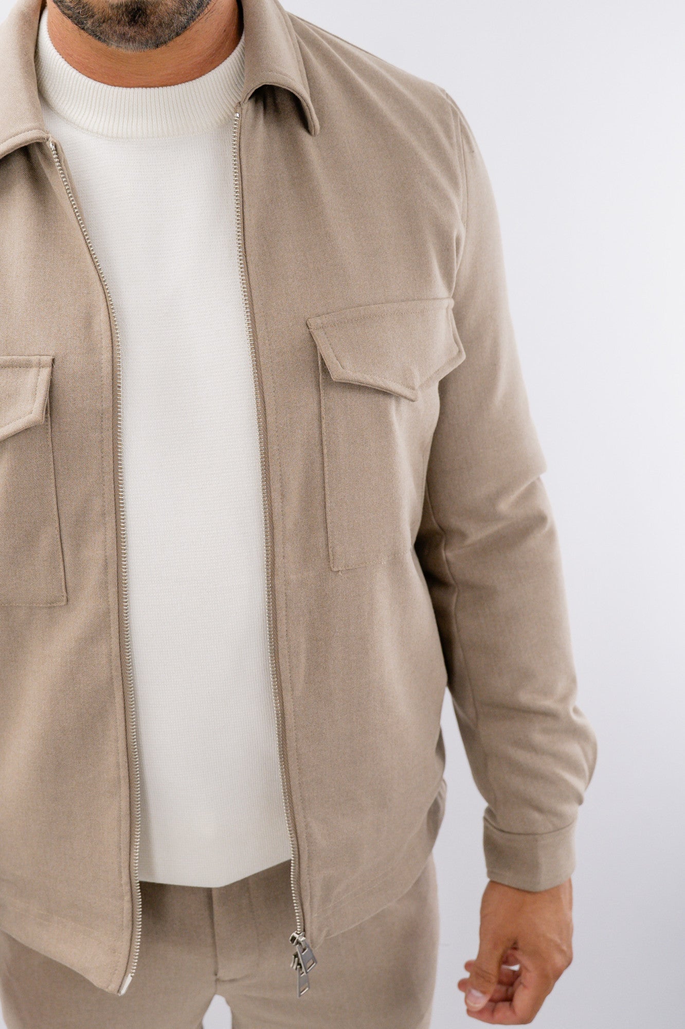 Giacca camicia foderata con zip e tasconi