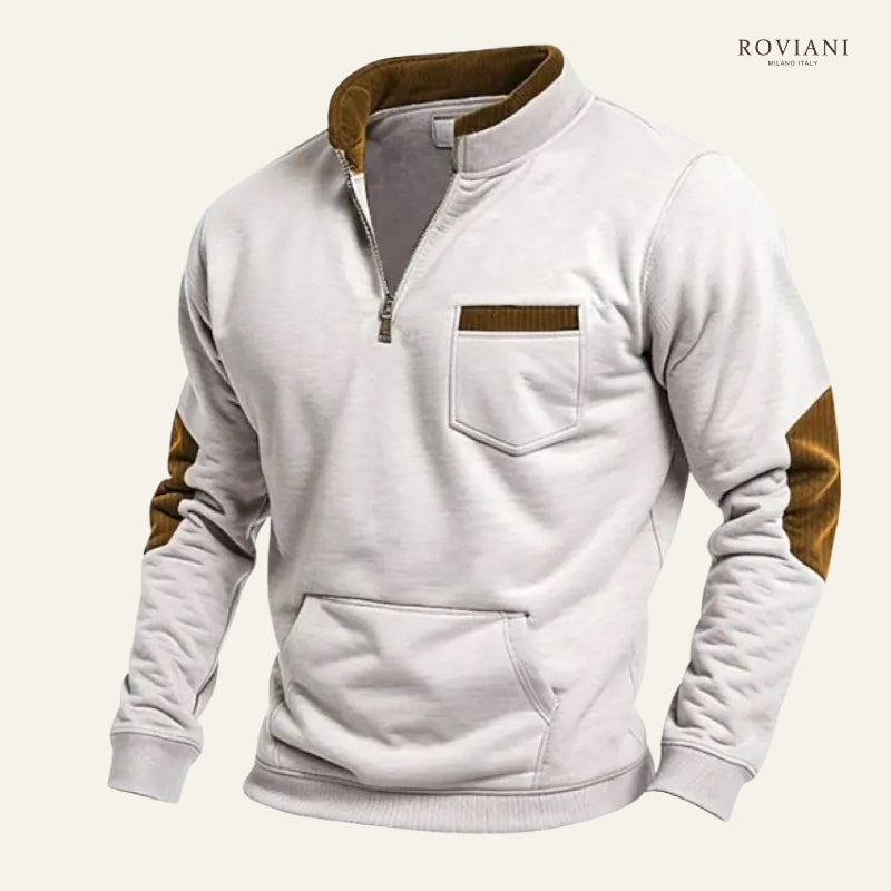 Mariano – Felpa da Uomo in Velluto a Coste Vintage con Zip a un Quarto