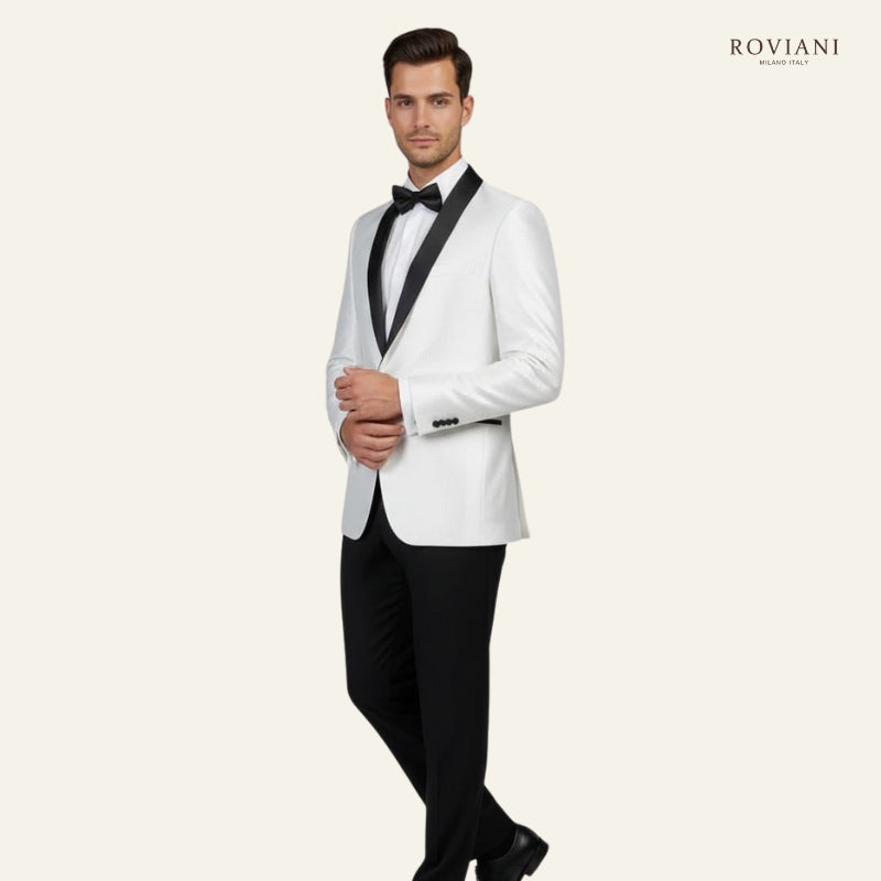 Abito completo smoking con brillantini bianco