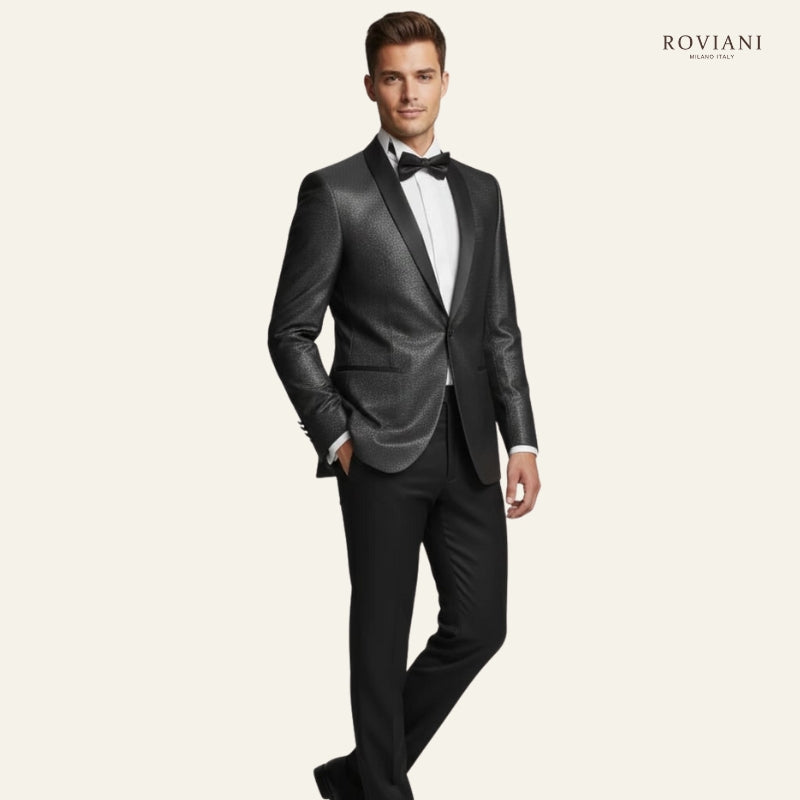 Abito completo smoking con brillantini nero