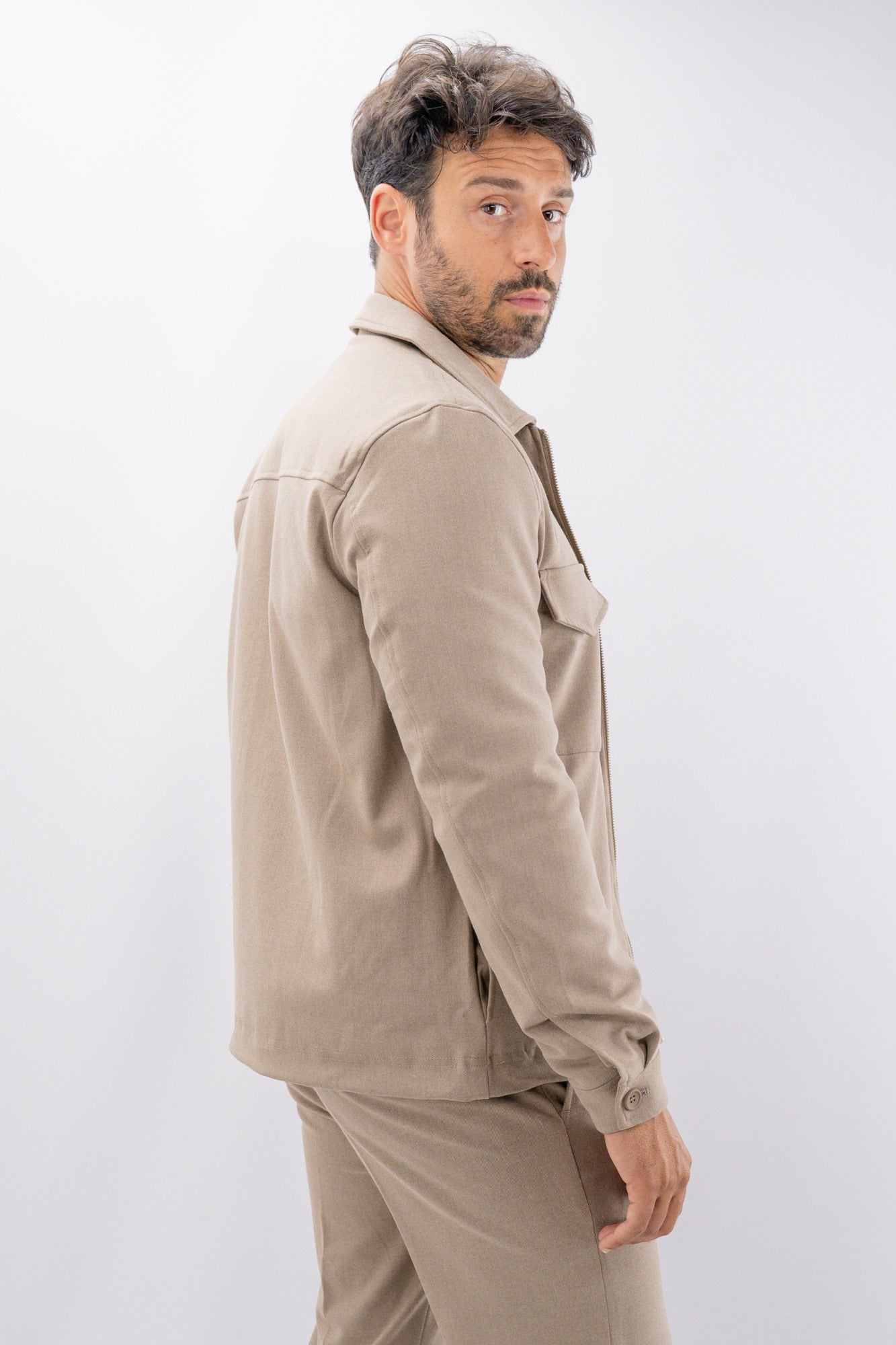 Giacca camicia foderata con zip e tasconi