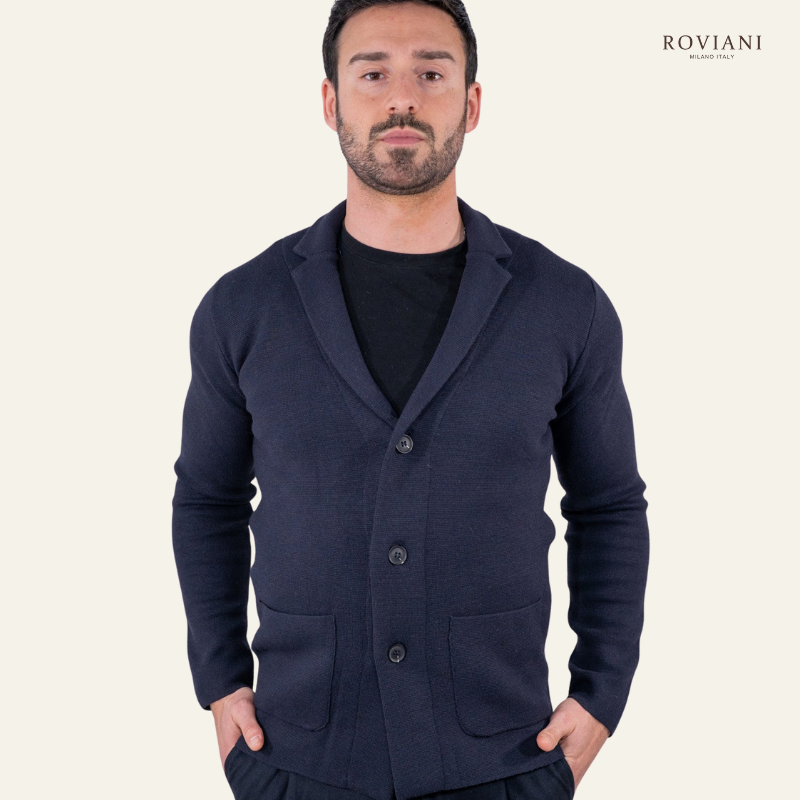Blazer in maglia punto Milano con collo a revers