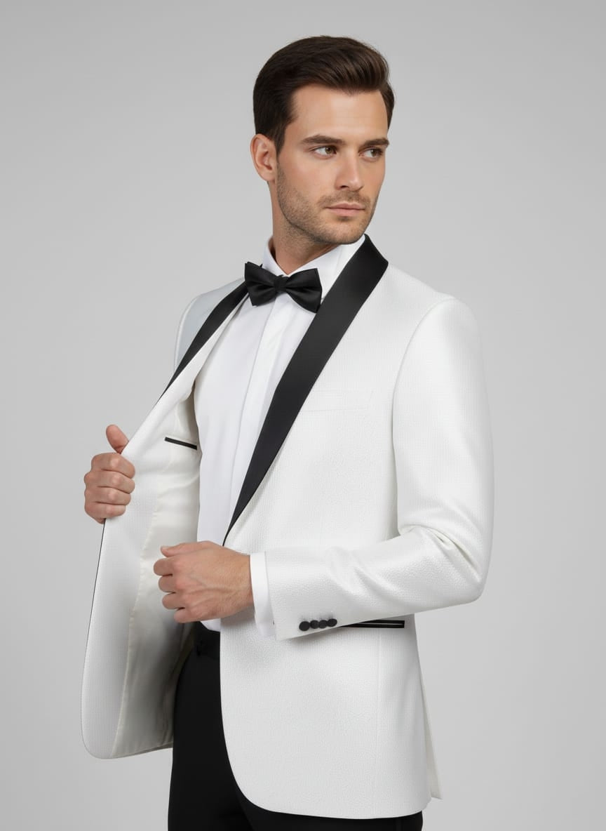 Abito completo smoking con brillantini bianco