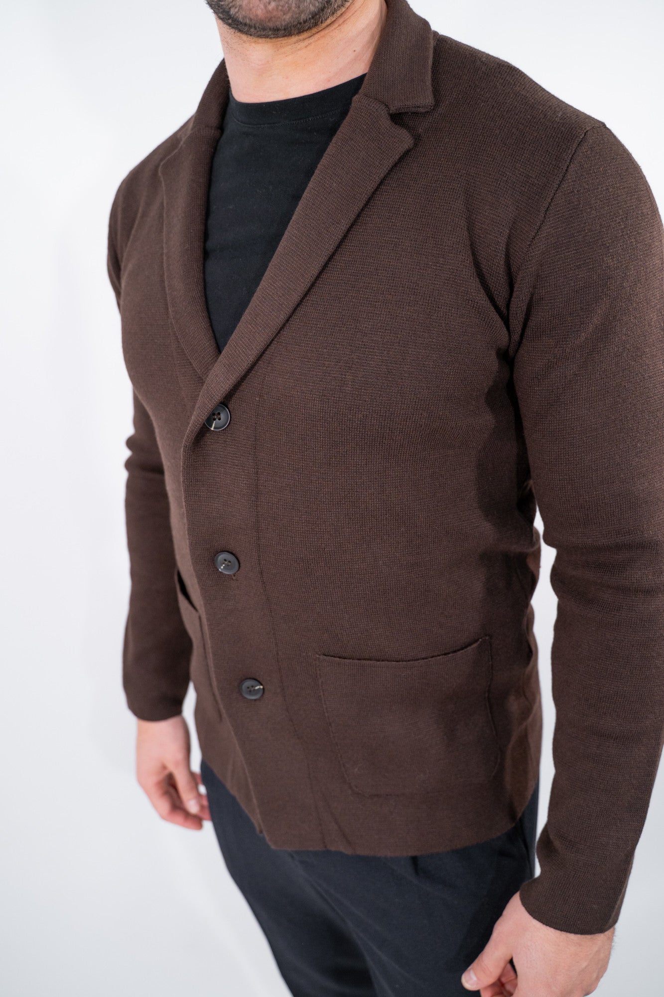 Blazer in maglia punto Milano con collo a revers