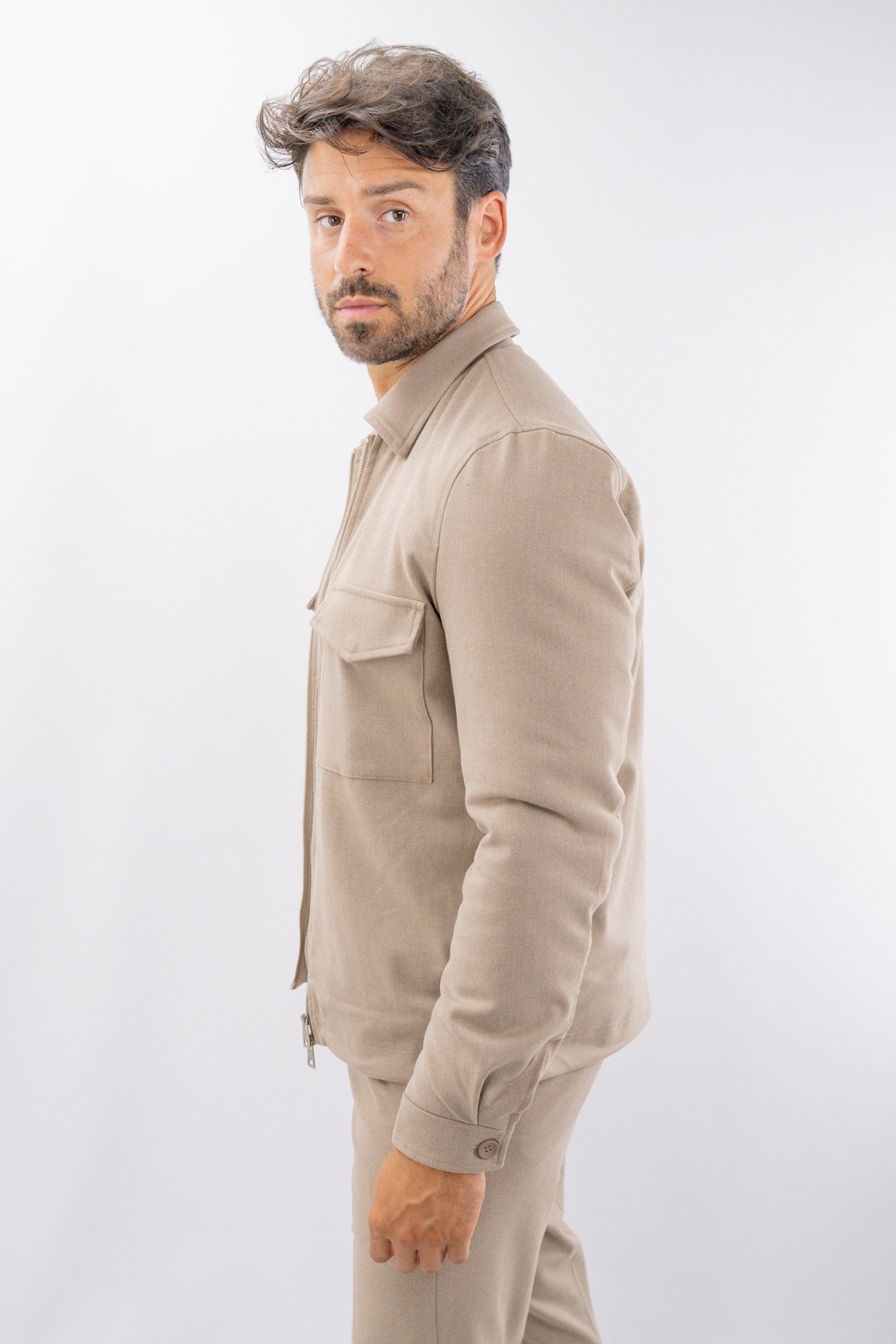 Giacca camicia foderata con zip e tasconi