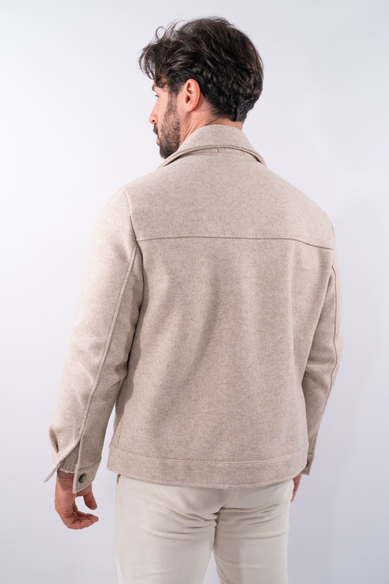 Giacca biker in panno con maxi tasche e bottoni