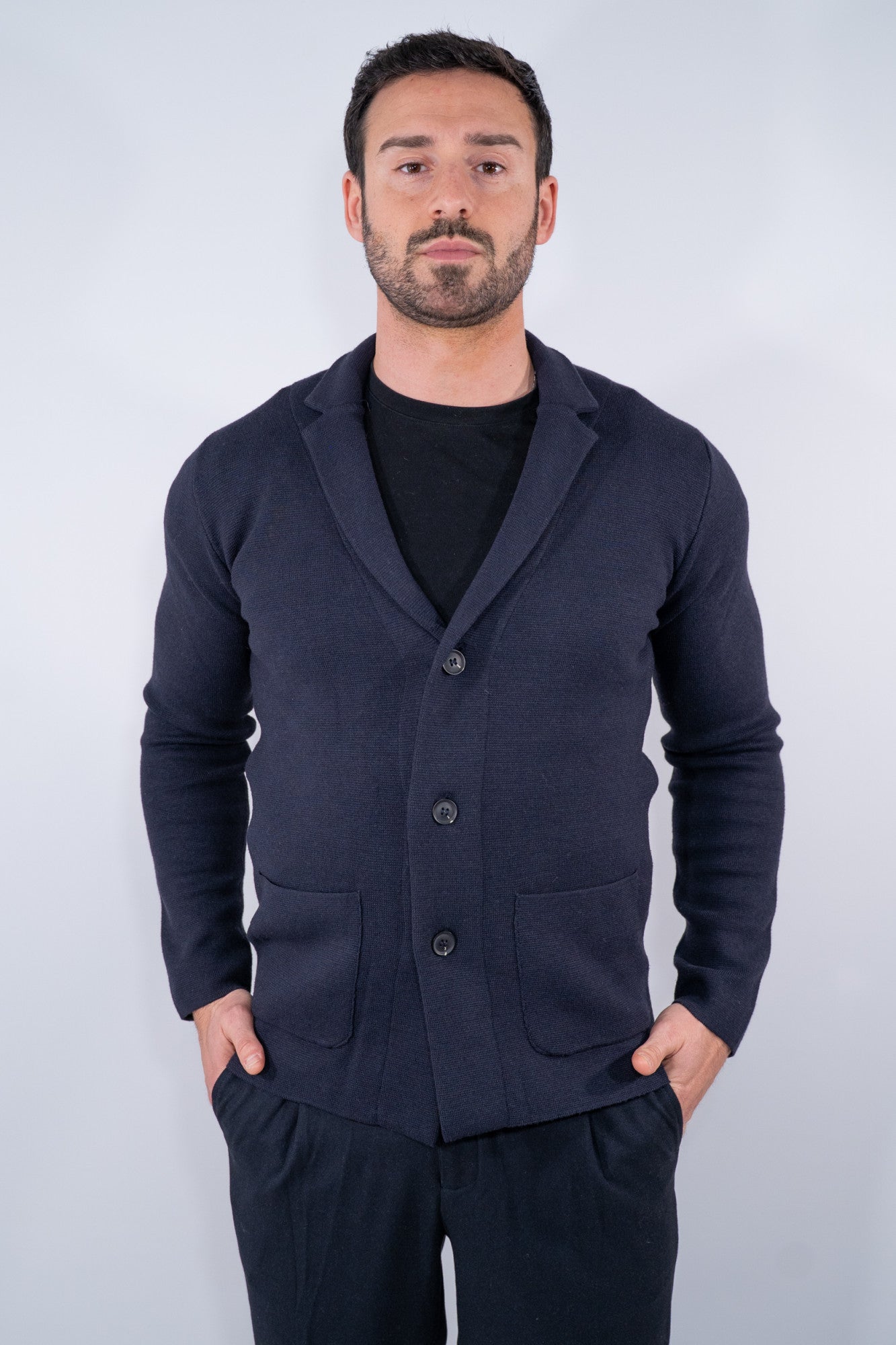 Blazer in maglia punto Milano con collo a revers